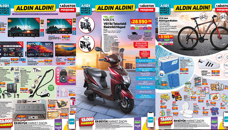 SATIŞTA A101 AKTÜEL 1 AĞUSTOS PERŞEMBE KATALOĞU- İNDİRİMLİ ÜRÜNLER- || A101de bu hafta neler var Perşembe günü A101e neler geliyor  A101 aktüel bu hafta İki Tekerlekli Elektrikli Moped, El Fanı getiriyor...