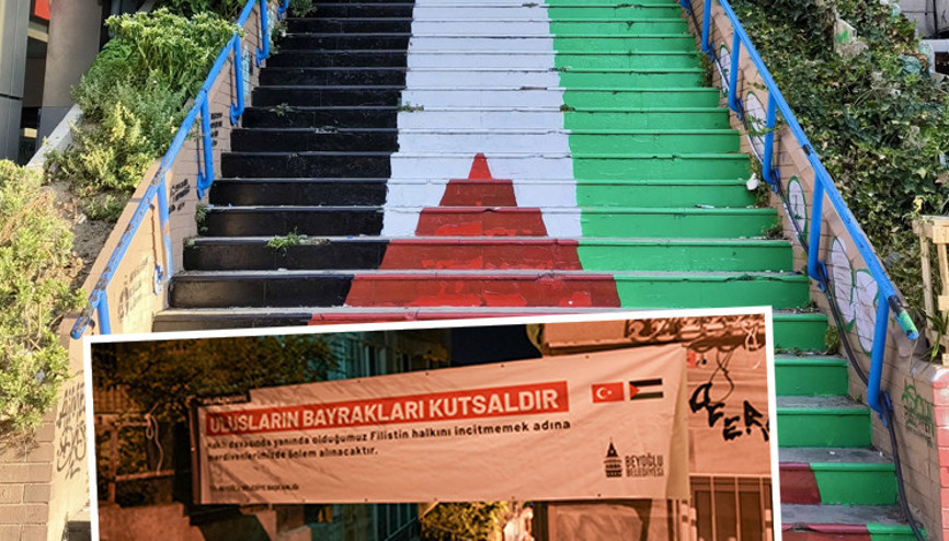 Merdivenlere Filistin Bayrağı çizilmişti... Beyoğlu Belediyesinden açıklama: Ulusların bayrakları kutsaldır