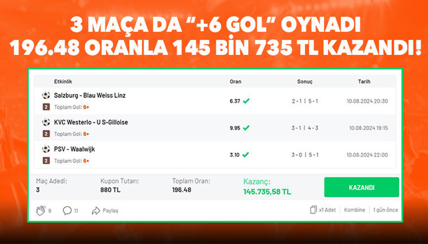 3 maçlık iddaa kuponu yaptı, 145 bin 735 TL kazandı