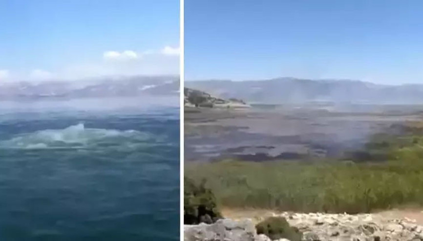 Eğirdir Gölünde metan gazı yangını Eğirdir Gölünde metan gazı yangını