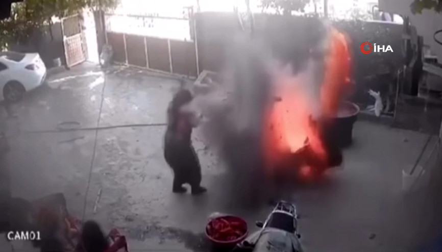 Salça yapılırken bir anda patlama oldu O anlar kamerada