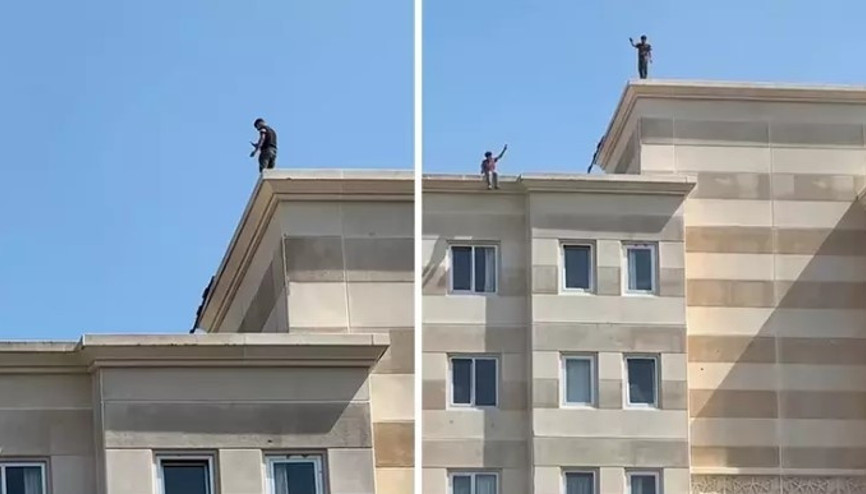 İstanbul Maltepede öğrenci yurdunun çatısında ‘pes’ dedirten görüntü