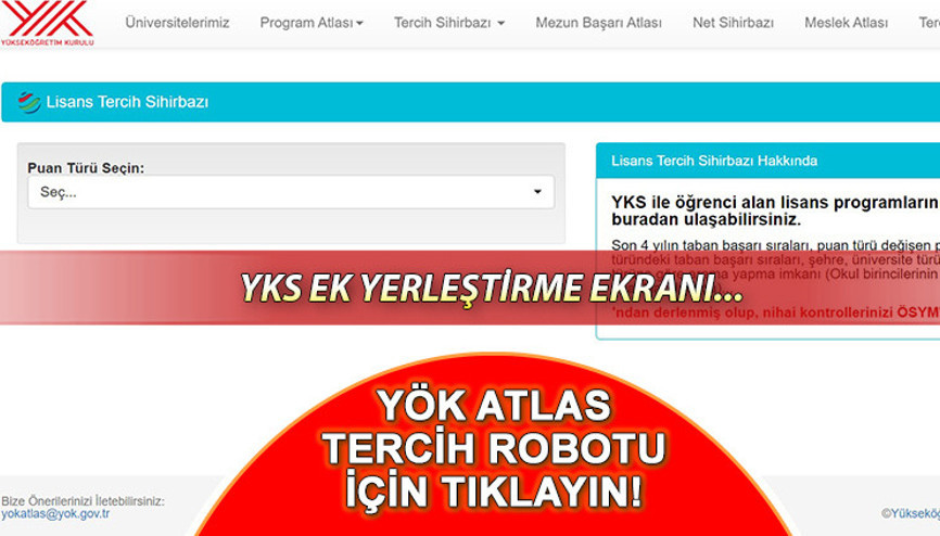 YÖK ATLAS TERCİH ROBOTU İÇİN TIKLAYIN || 2024 YKS ek tercihleri (Üniversite ikinci yerleştirme) sorgulama ekranı