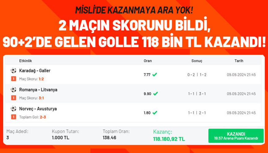 3 maçlık iddaa kuponu yaptı, 90+2de 118 bin TL kazandı