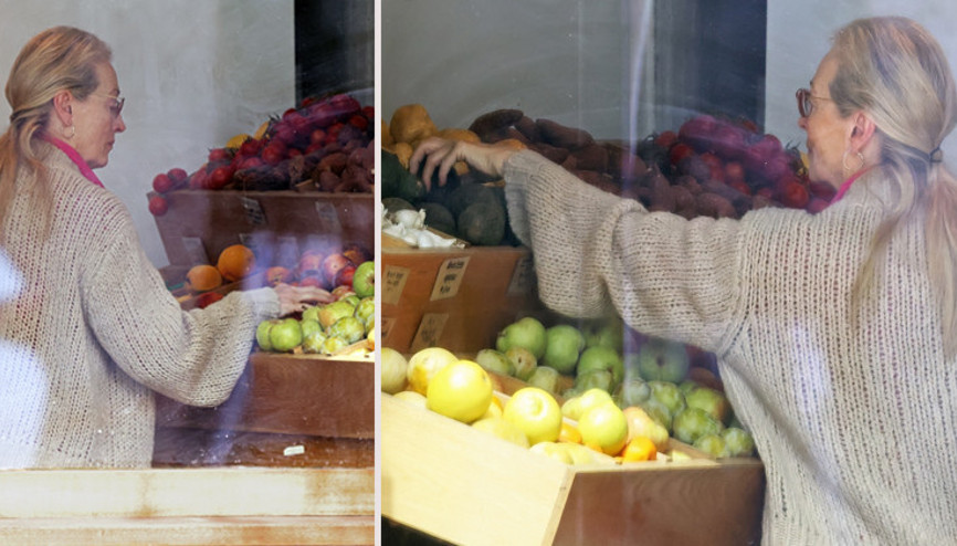 Marketimize ünlü gelmiş  Pahalı kıyafetleri çıkardı, koşa koşa sebze ve meyve aldı