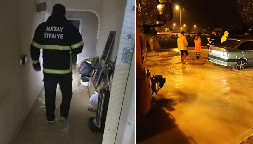 Hatay Yayladağında kuvvetli yağış: Evleri su bastı, yollar göle döndü