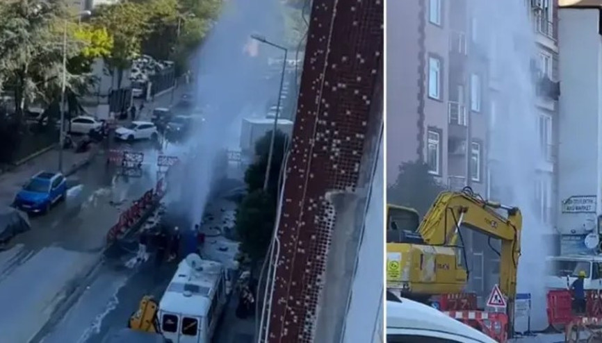 Kağıthane’de kepçeyle kazı yapılan çalışmada isale borusu patladı