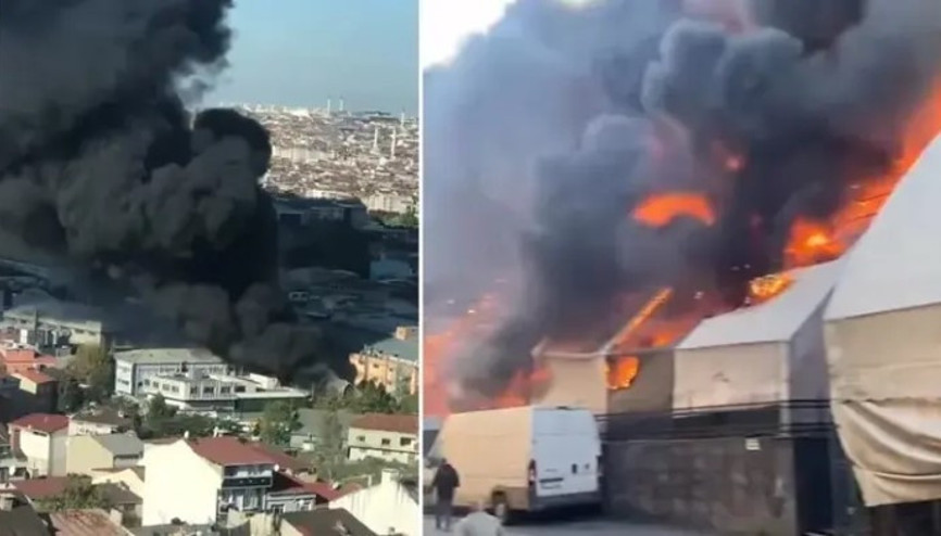 Gaziosmanpaşa’da halı sahadaki yangın kumaş deposuna sıçradı