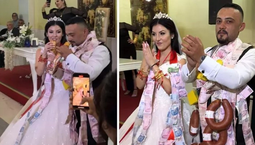 Damadı şaşkına çeviren kangal sucuklu, limonlu ve dürümlü takı töreni