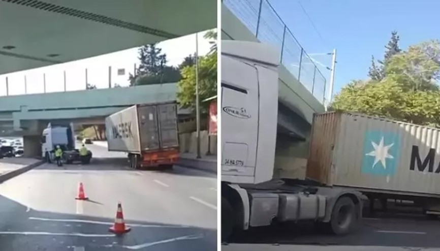 Bakırköy’de TIR, üst geçide çarptı