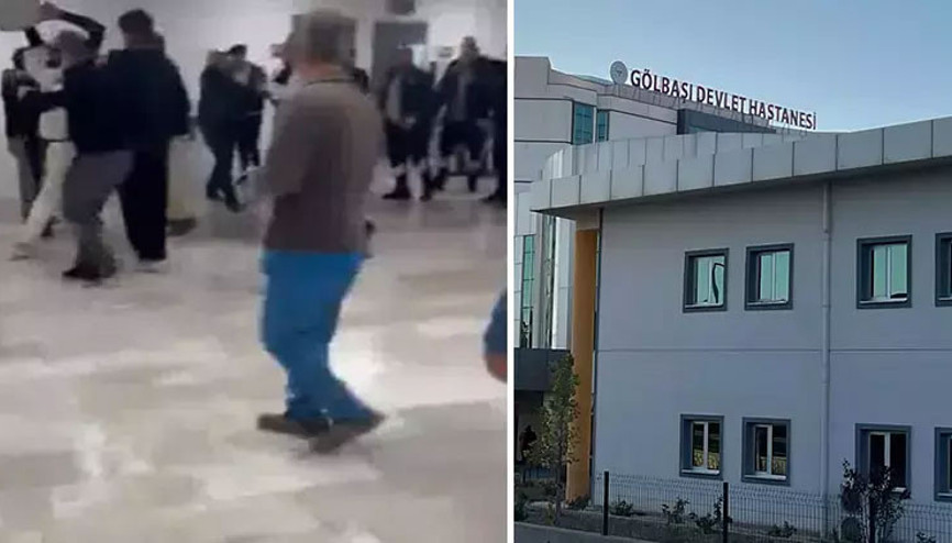 Hastanede polise ve güvenlik görevlilerine saldırı O anlar kamerada