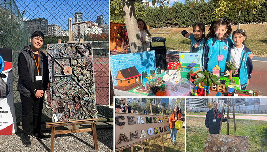 Geri dönüşüm malzemeleri ilham oldu... Çocuklar doğayla sanatı buluşturdu