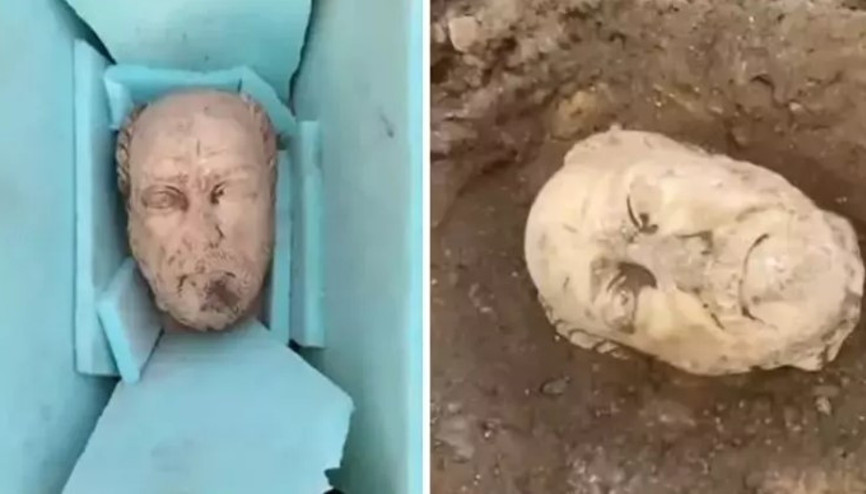 Denizli’de daha önce gövdesi bulunan heykelin başı da gün yüzüne çıkarıldı