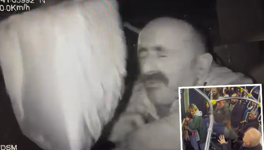 Beyoğlunda halk otobüsü şoförüne taşlı saldırı Korku dolu anlar kamerada
