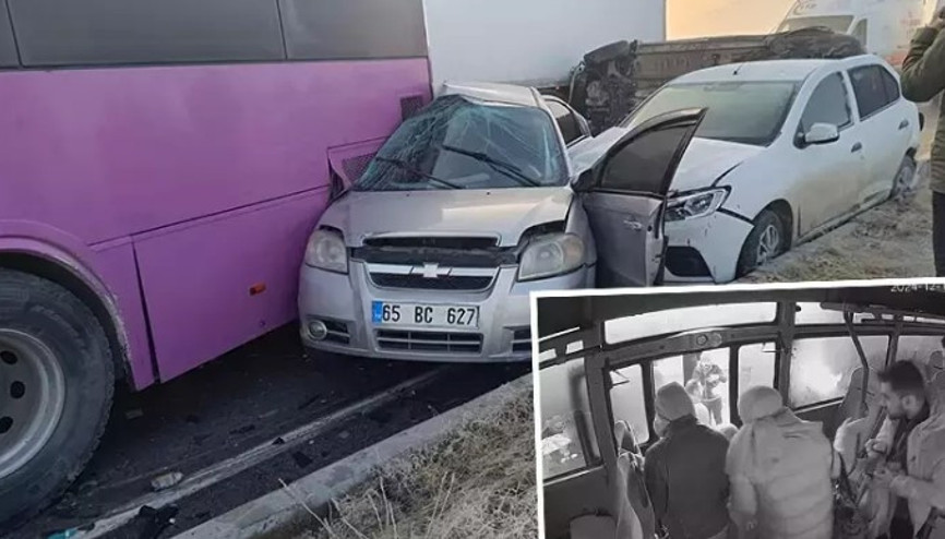 Van’da 35 aracın karıştığı zincirleme kazada korku dolu anlar kamerada