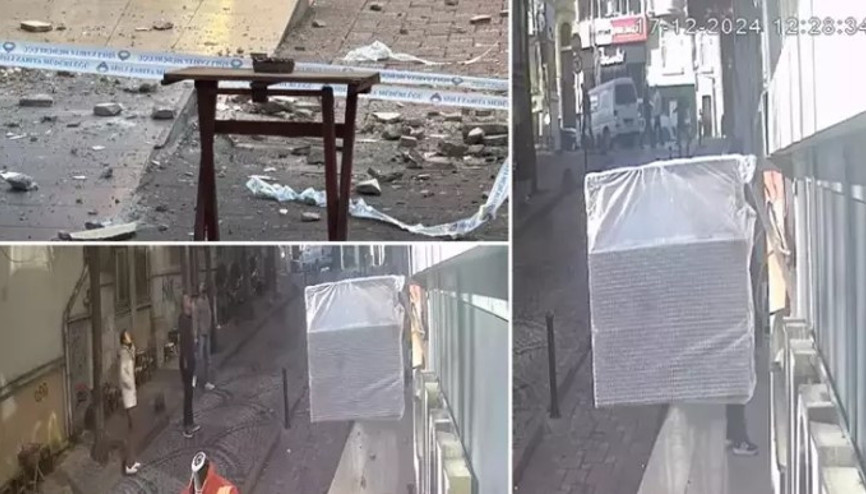 Şişli’de bina görevlisi kopan beton parçalarından saniyelerle kurtuldu: O anlar kamerada