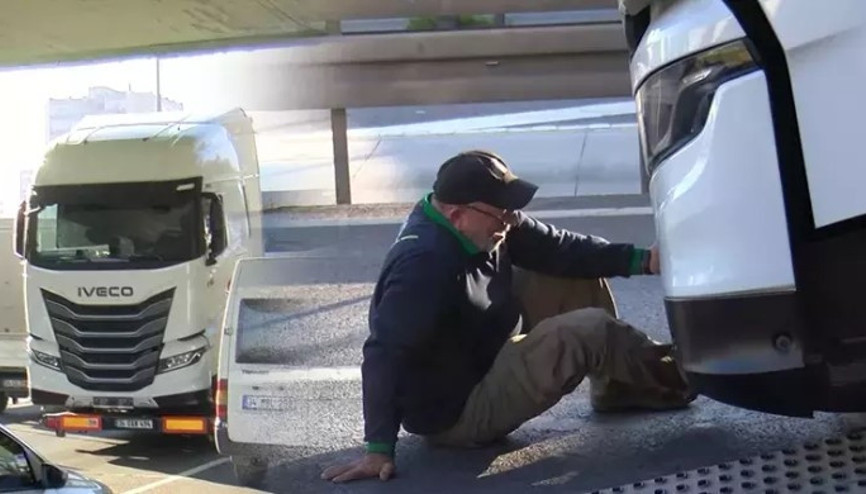 Bahçelievler D-100’de üst geçitten geçemeyen TIR, trafik yoğunluğu oluşturdu