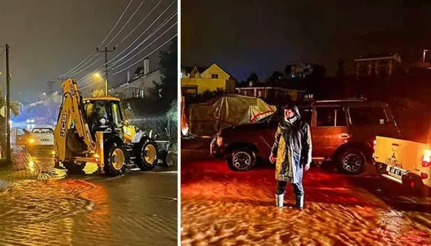 Datça’da sağanak sonrası meydana gelen taşkında ev ve iş yerlerini su bastı