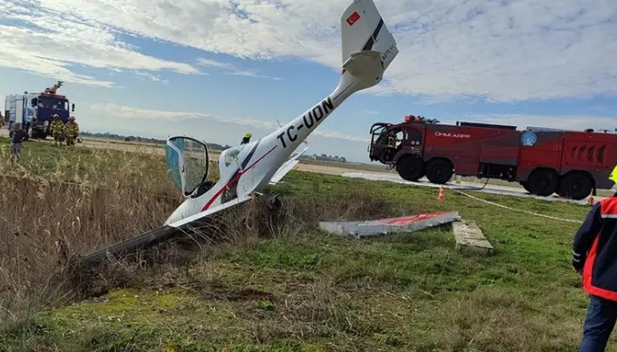 Pistten çıkan eğitim uçağının pilotu yaralandı