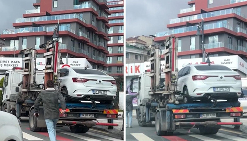 Aracı çekilen adamın mücadelesi kamerada Peşinden koştu; yolda bir otomobile binip kurtardı