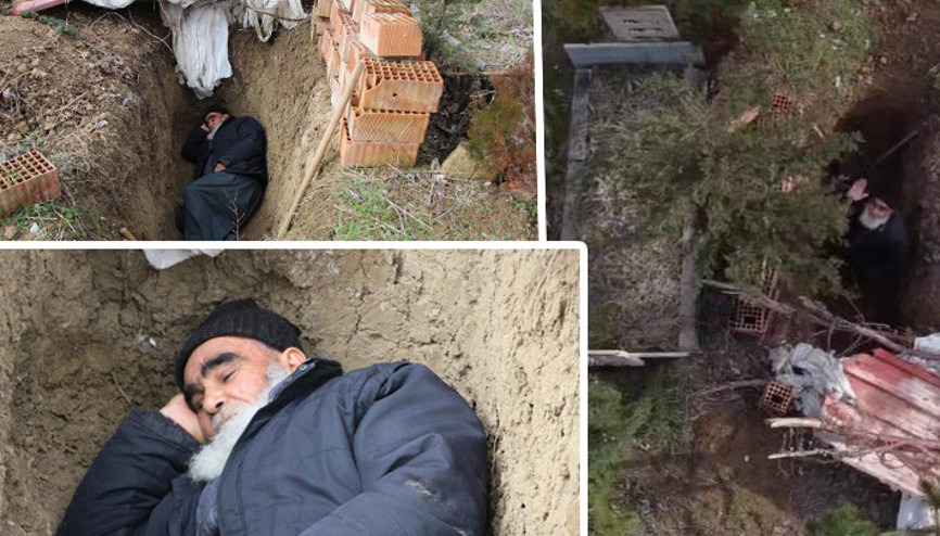 Amasyada ölmeden önce kendi mezarını kazdı Mezarıma geceleri gelip yatıyorum, burası benim mekanım Amasyada ölmeden önce kendi mezarını kazdı Mezarıma geceleri gelip yatıyorum, burası benim mekanım