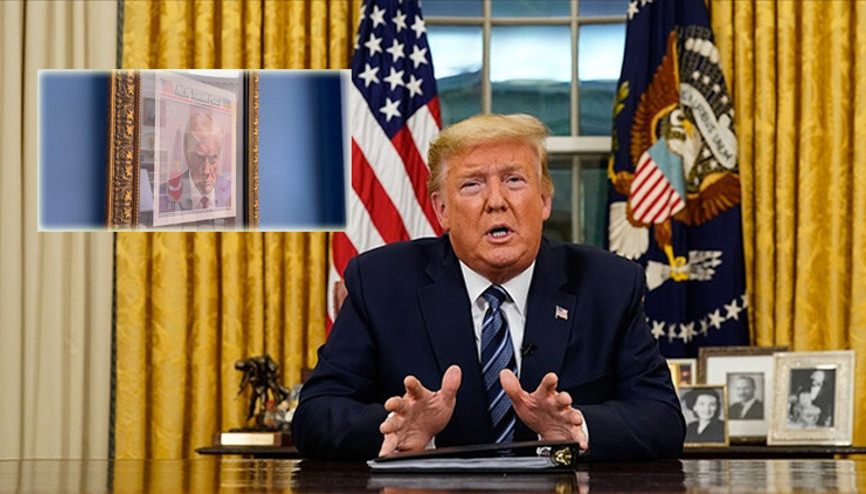 Oval Ofiste bir ilk: Trumpın sabıka fotoğrafı girişe asıldı Oval Ofiste bir ilk: Trumpın sabıka fotoğrafı girişe asıldı