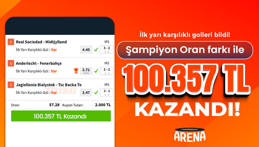 İlk yarı karşılıklı golleri bildi Şampiyon Oran farkı ile 100.357 TL kazandı…
