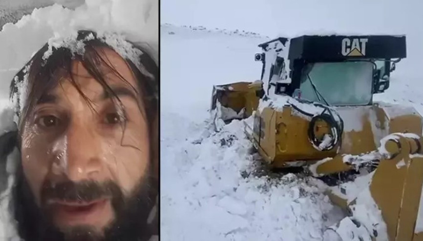 Şırnak’ta iş makinesinin üzerine çığ düştü, kabinde sıkışan operatör o anlarını çekti