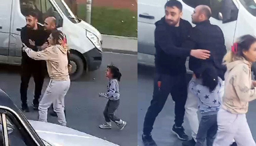 Esenyurtta trafikte kavga Çığlık çığlığa ağlayıp babasını engellemeye çalıştı