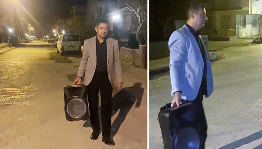 Davulcu gelmeyen mahallenin muhtarından hoparlörlü çözüm