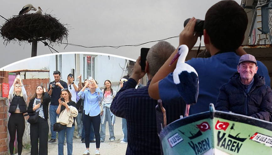 Yaren leylek için köye akın ettiler 14. kez gelişi büyük sevinç yaratmıştı