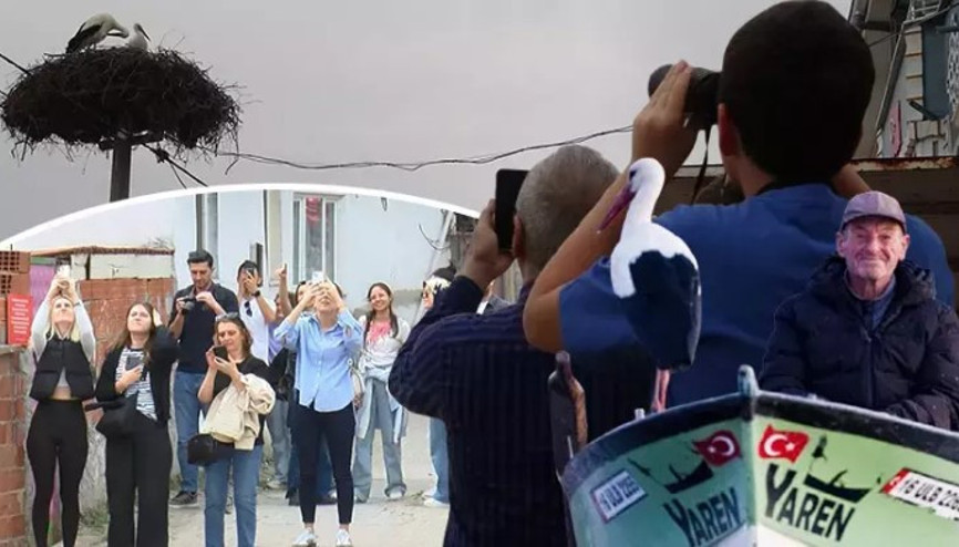 Baharın müjdecisi Yaren leyleğin geldiğini haber alanlar köye akın etti