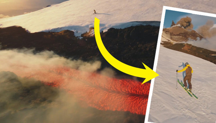 Etna Yanardağı patlarken kayak yaptı