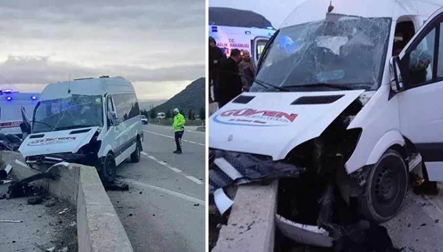Tokat’ta işçileri taşıyan minibüs, beton bariyere çarptı: Yaralılar var