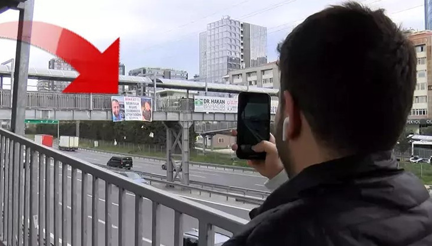 Bahçelievler’de üst geçitte ilginç pankart: Sürücüler ve yayalar şaşkınlık yaşadı