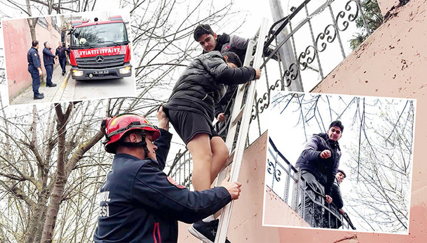 Top kaçtı, okul bahçesinde mahsur kaldılar