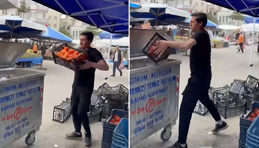 Çorumda domatesleri çöpe döken pazarcıya milyonluk para cezası Çorumda domatesleri çöpe döken pazarcıya milyonluk para cezası