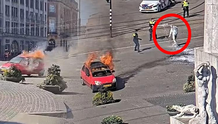 Hollandada panik: Dam Meydanında araçtan alevler yükseldi