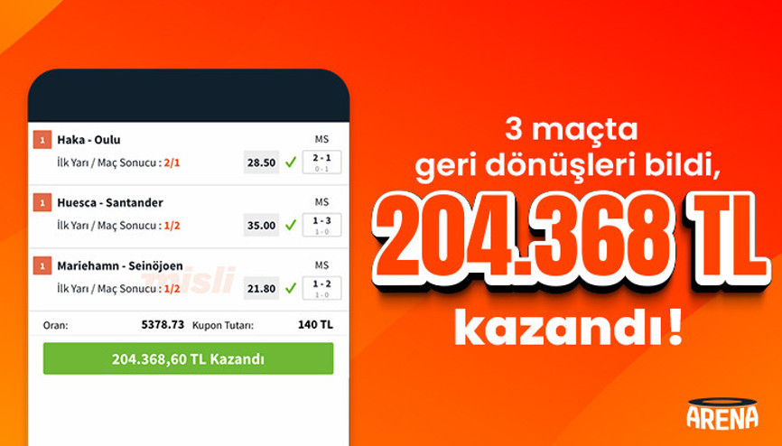 3 maçta geri dönüşleri bildi, 204.368 TL kazandı