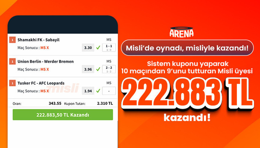 Sistem kuponu oynadı, 10 maçından 9’unu bilerek 222.883 TL kazandı