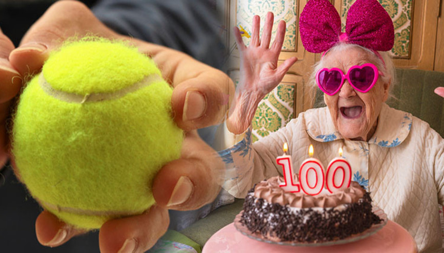 100 yaşın sırrı avucunuzda Sağlığınızı ele veriyor, tek gereken bir tenis topu...