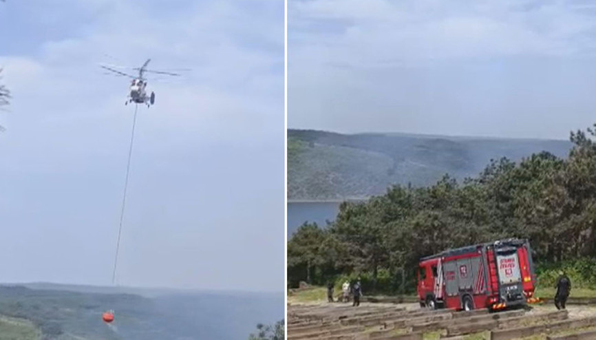 Sultangazi Kent Ormanı’nda yangın Helikopterle de müdahale ediliyor