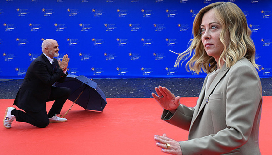 Arnavutluk lideri Rama, İtalya Başbakanı Meloniyi diz çökerek karşıladı Arnavutluk lideri Rama, İtalya Başbakanı Meloniyi diz çökerek karşıladı