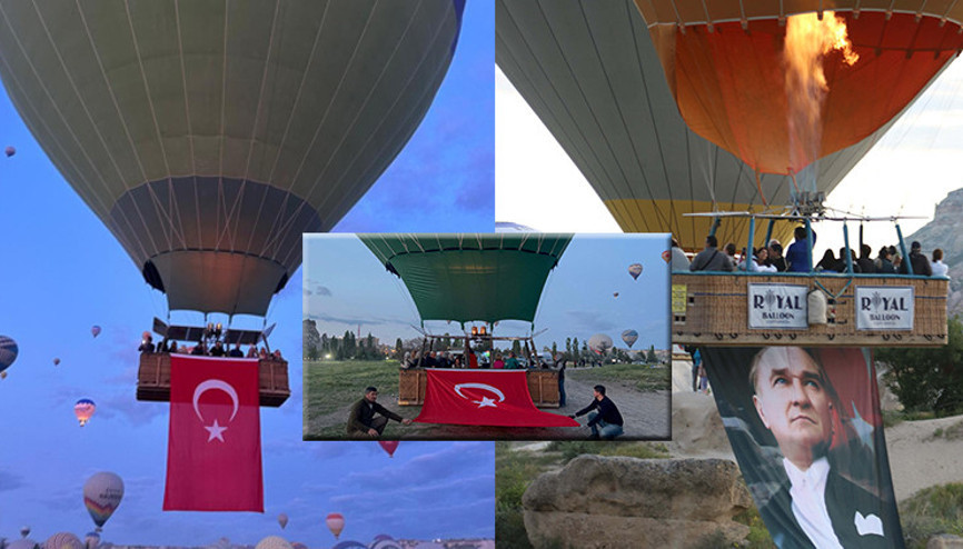 Kapadokyada 19 Mayıs coşkusu Türk bayrakları ve Atatürk posterleri...