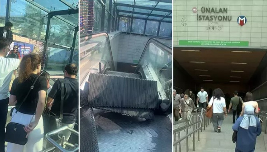 İstanbulun Ünalan metrosunda yürüyen merdiven kırıldı, istasyon çıkışında yoğunluk oluştu