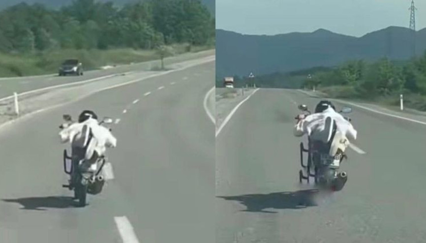 Motosikleti yüzüstü kullanmak pahalıya patladı, 45 bin lira ceza kesildi