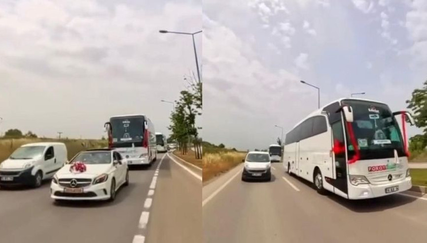 Faciaya ramak kaldı Trafikte düğün konvoyu tehlikesi, o anlar kameraya böyle yansıdı