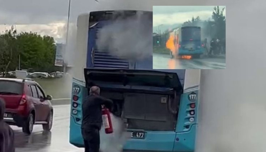 Faciadan kıl payı kurtuldular Otobüs bir anda alev aldı, yolcular zor kaçtı