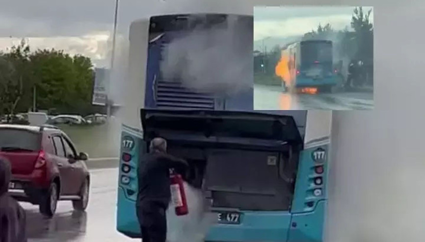 Otobüs bir anda alev aldı, yolcular panikle kaçtı