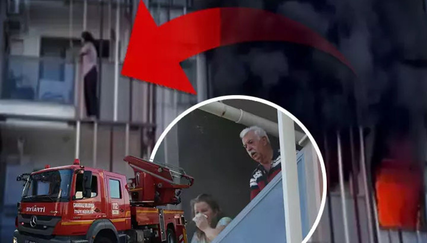 Çanakkalede sitede yangın: Balkon korkuluklarında ve pencerelerde yardım beklediler